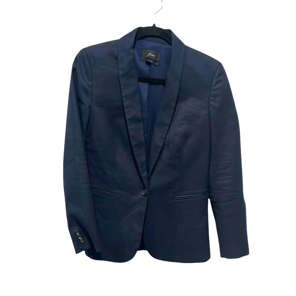 J.crew women’s navy blue parke blazer linen blend one button size 4